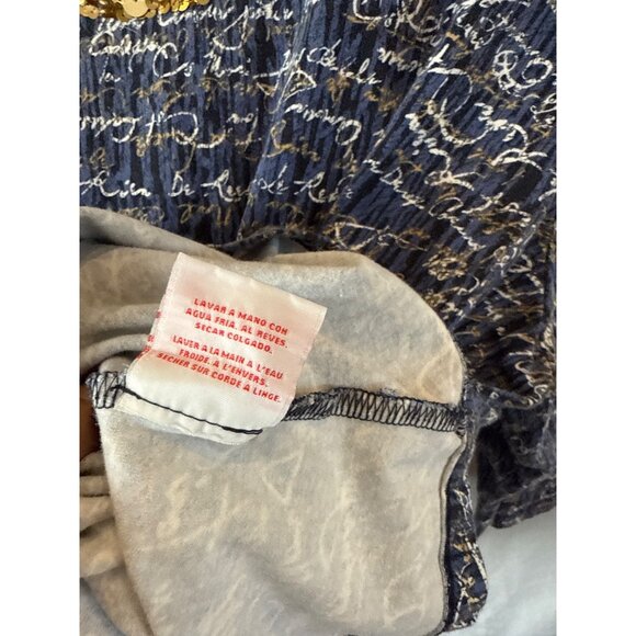 Ruby Rd Sequin Script Top Plus Size 3X Blue Gold Embellished Blouse 3/4 Sleeve - Picture 6 of 8